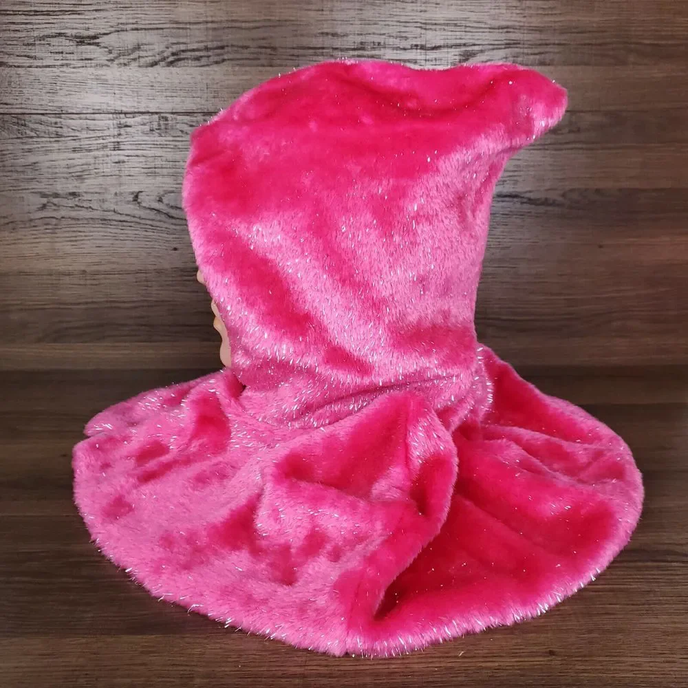 Pink Fur Hooded Cape‎ Youth Kids Silver Lurex White Fleece Lined Costume New